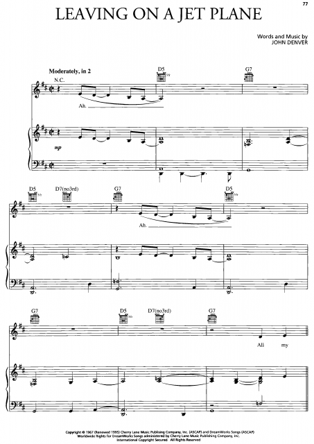 OST Armageddon – Leaving on a jet plane - Вокал, Фортепиано ноты скачать